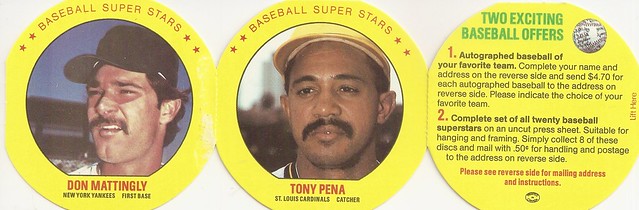 1987 MSA Baseball Superstars Disc Panel (Don Mattingly, Tony Pena)