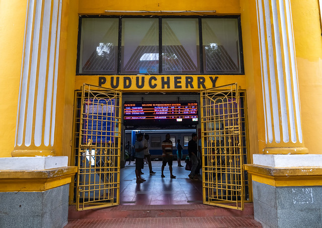 Train station entrance, Puducherry, Pondicherry, India