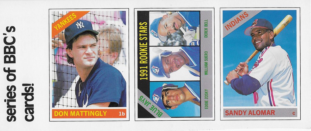 1991 Baseball Card Magazine Strip (Don Mattingly, Eddie Zosky, William Suero, Derek Bell, Sandy Alomar Jr)