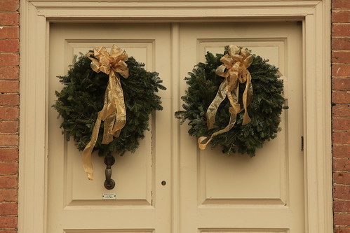 Beautiful holiday wreaths hang on W&M doors giving a warm welcome to visitors.