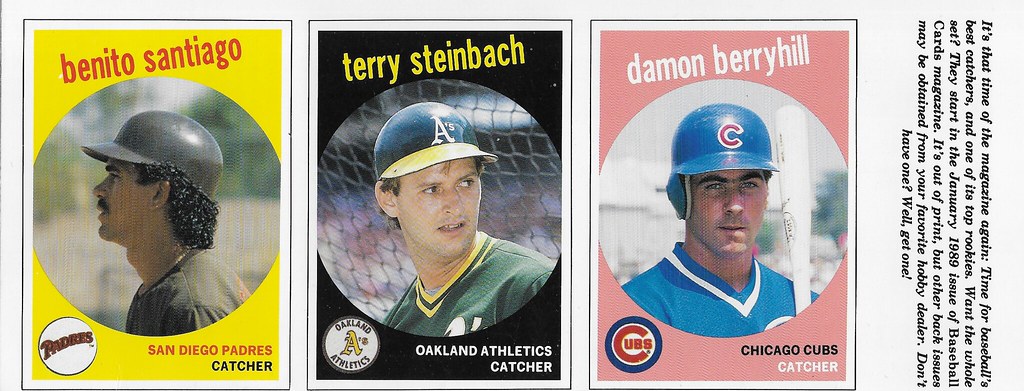 1989 Baseball Card Magazine Strip (Benito Santiago, Terry Steinbach, Damon Berryhill)