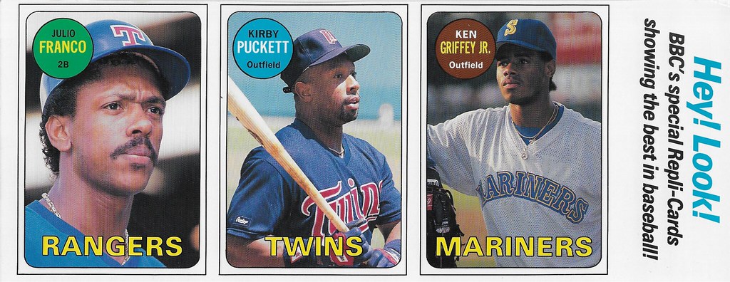 1990 Baseball Card Magazine Strip (Julio Franco, Kirby Puckett, Ken Griffey Jr)
