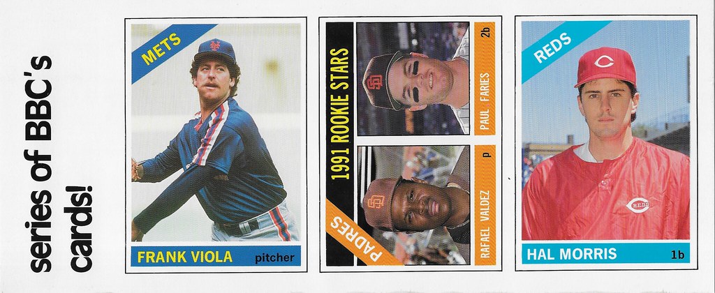 1991 Baseball Card Magazine Strip (Frank Viola, Rafael Valdez, Paul Faries, Hal Morris)
