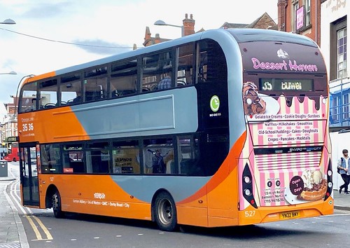 YN22 BMY ‘Nottingham City Transport’ No. 527, Orange Line 35 36. Scania N280UD / Alexander Dennis Ltd. Enviro400 City CBG on Dennis Basford’s railsroadsrunways.blogspot.co.uk’