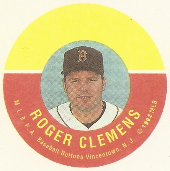 1993 JKA Vincentown Button Square (red and yellow) - Clemens, Roger