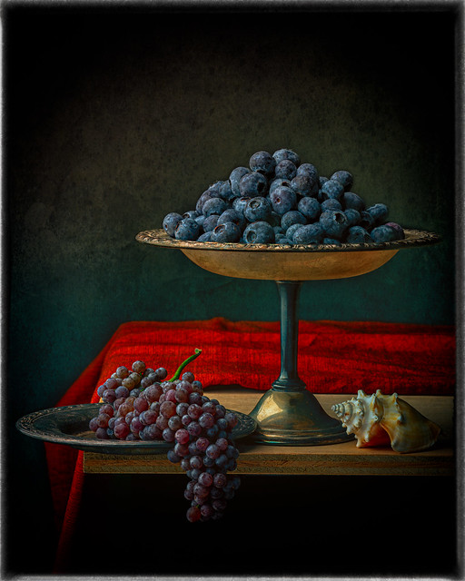 Still life with blueberries and grapes