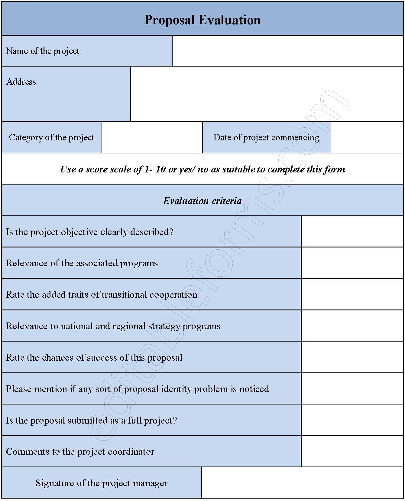 Proposal Evaluation Form