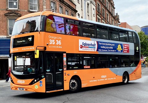 YN22 BNB ‘Nottingham City Transport’ No. 530, Orange Line 35 36. Scania N280UD / Alexander Dennis Ltd. Enviro400 City CBG on Dennis Basford’s railsroadsrunways.blogspot.co.uk’