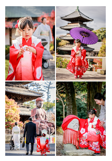 名古屋の興正寺で七五三　３歳の女の子　ママもお着物
