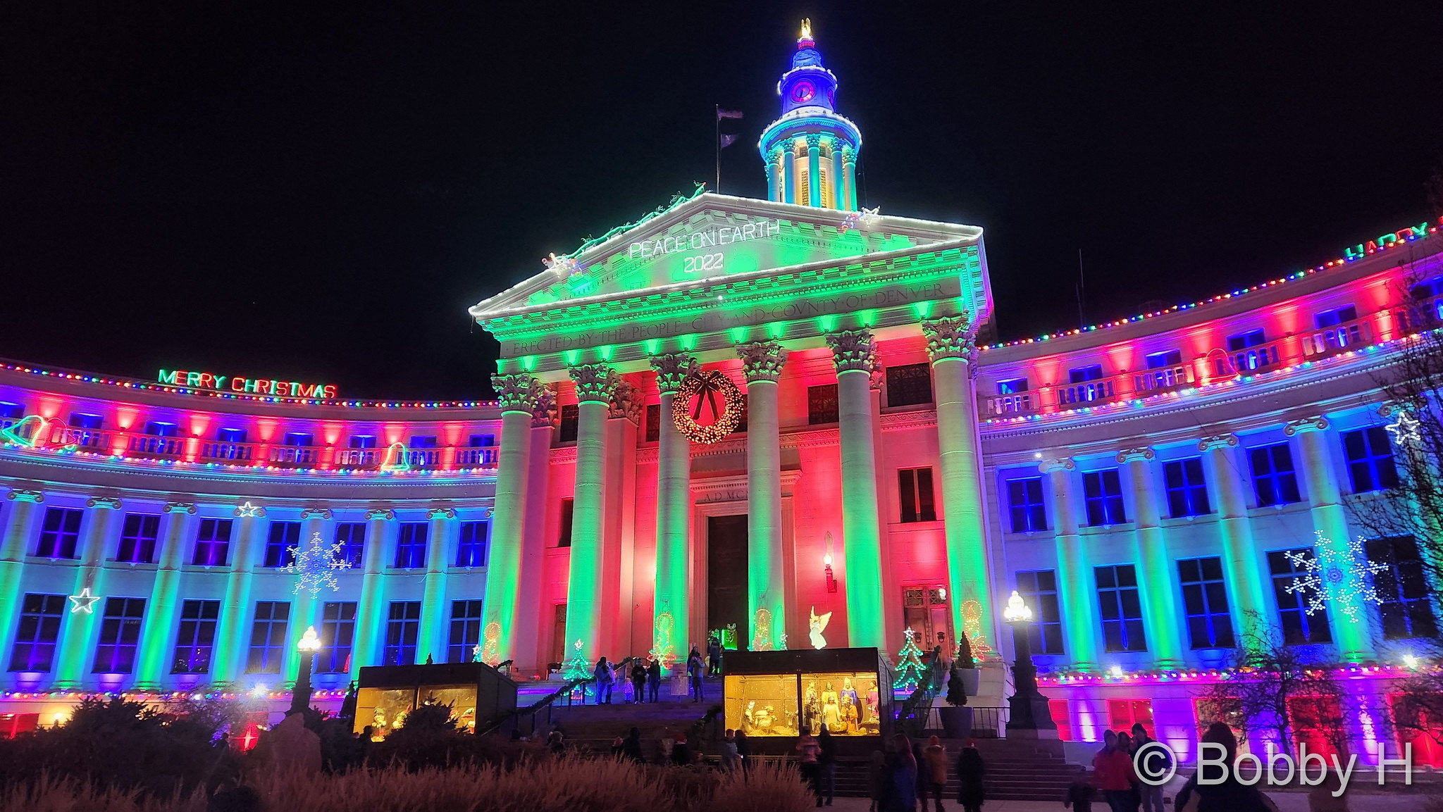 The Denver city and county building lit up for the holidays. (Bobby H)