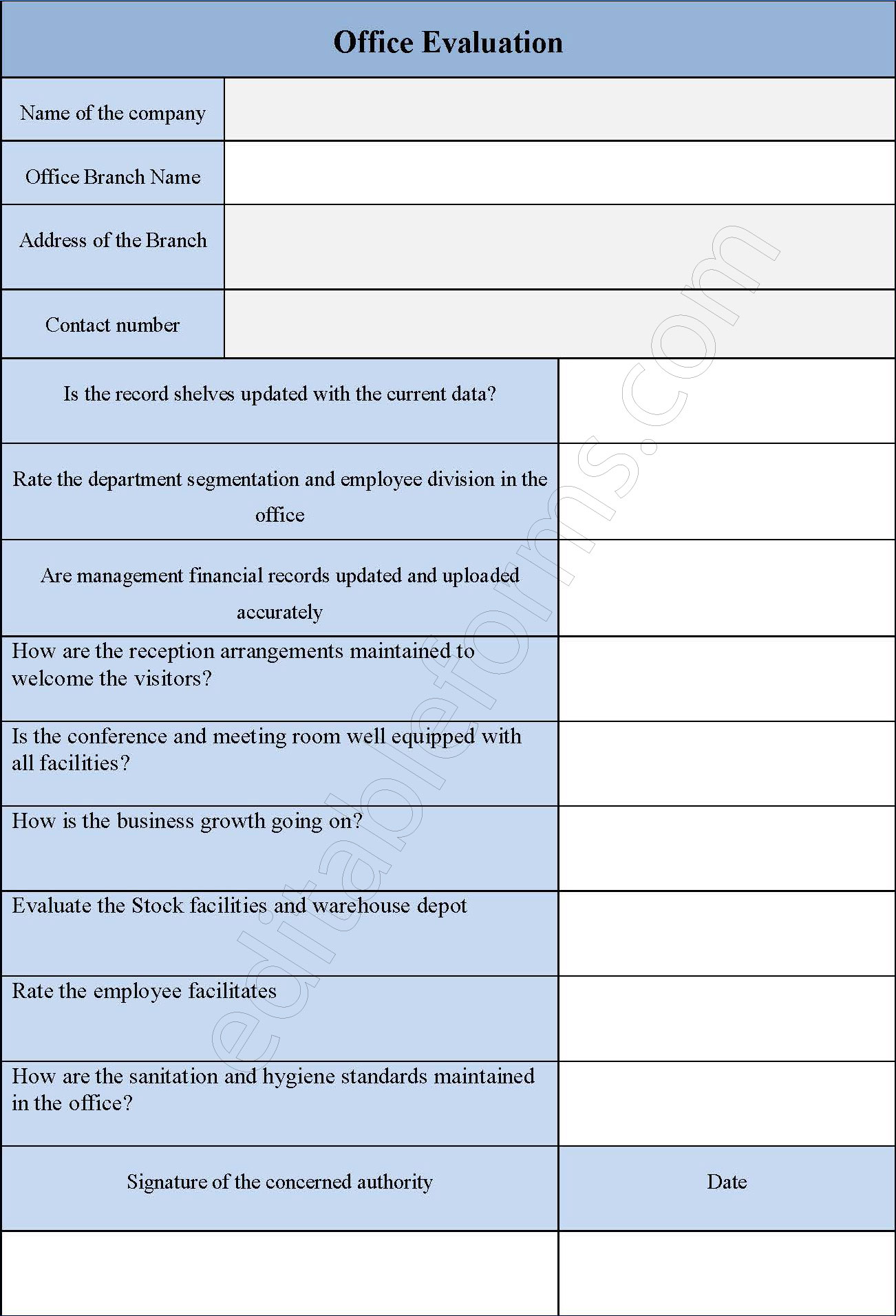 Office Evaluation Form