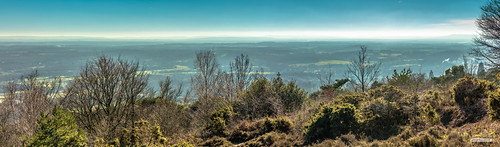 Journey to the Stratosphere. A sunset, winter mist produces a dream landscape of layer upon layer of Sandstone Ridges and Clay Vales across the Surrey and Sussex Weald to Black Down and beyond from th by Scotland by NJC., Poem.
Oh, sumptuous scene!
Myriad of sandstone ridges fade to the horizon, merging with a milky, ha