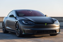 Tesla Model S Satin Black Stealth PPF + Green Brakes + Solar Tints ++