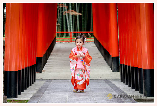 赤い鳥居がきれいな名古屋市の針名神社で七五三 