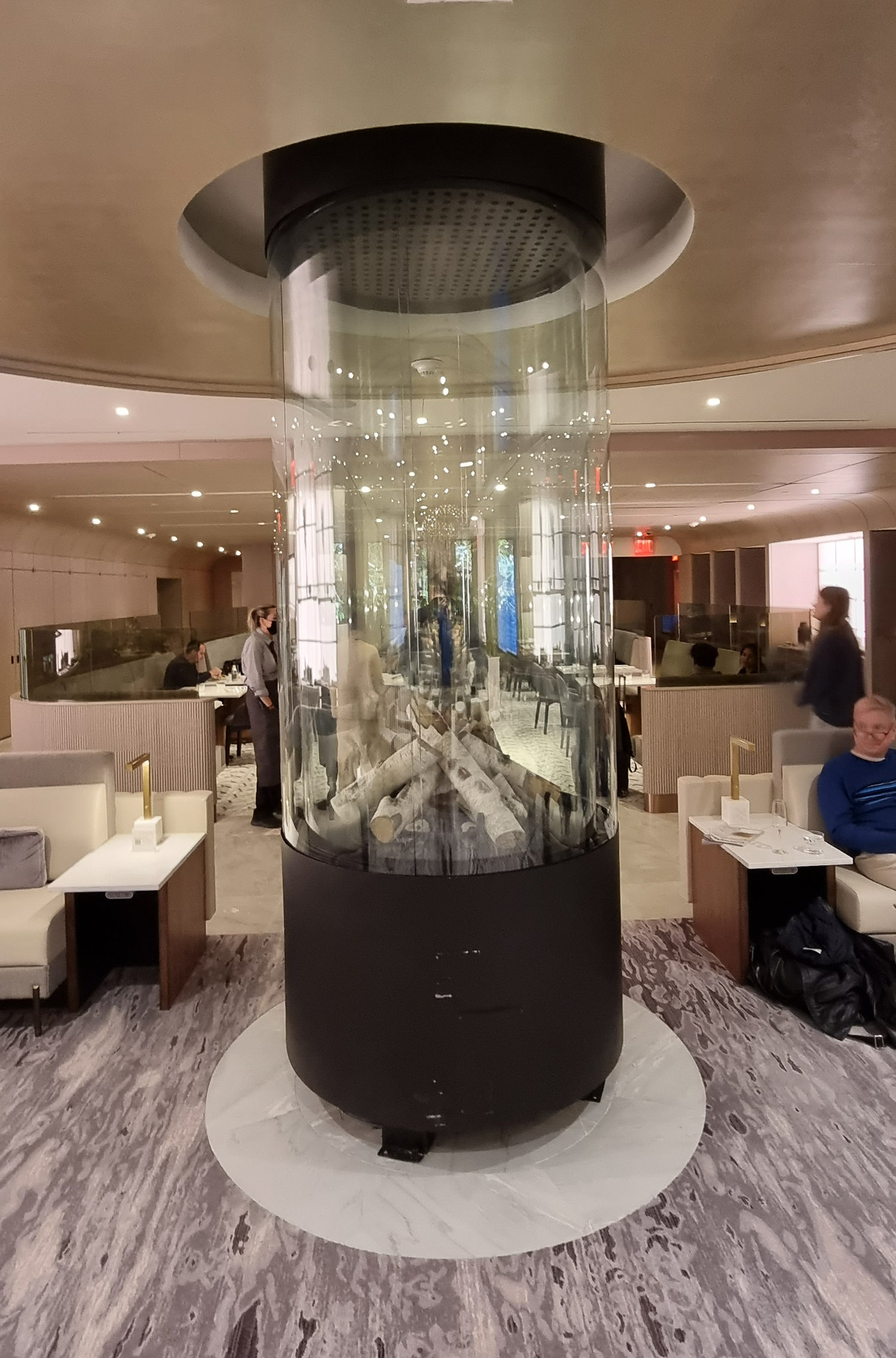 The feature fireplace in the Chelsea Lounge at JFK T8