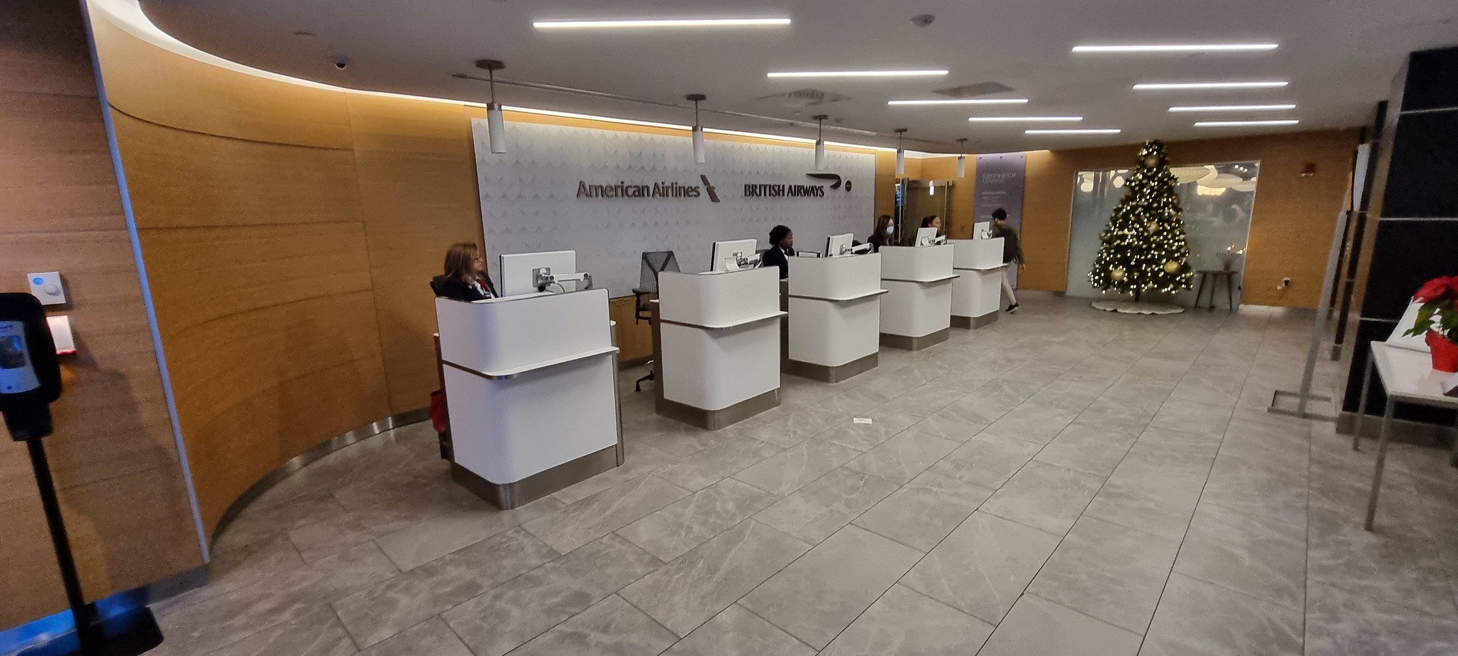The registration desks in the Greenwich Lounge at JFK T8
