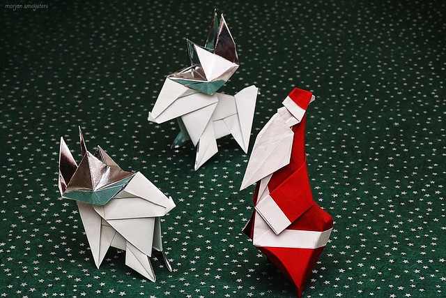 Origami Santa Claus and Reindeer (Kamei Kohe)