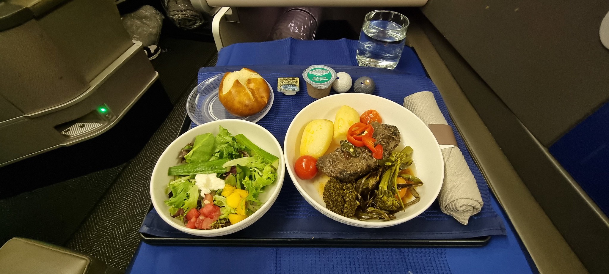 The main meal served on board the UA flight back to Heathrow