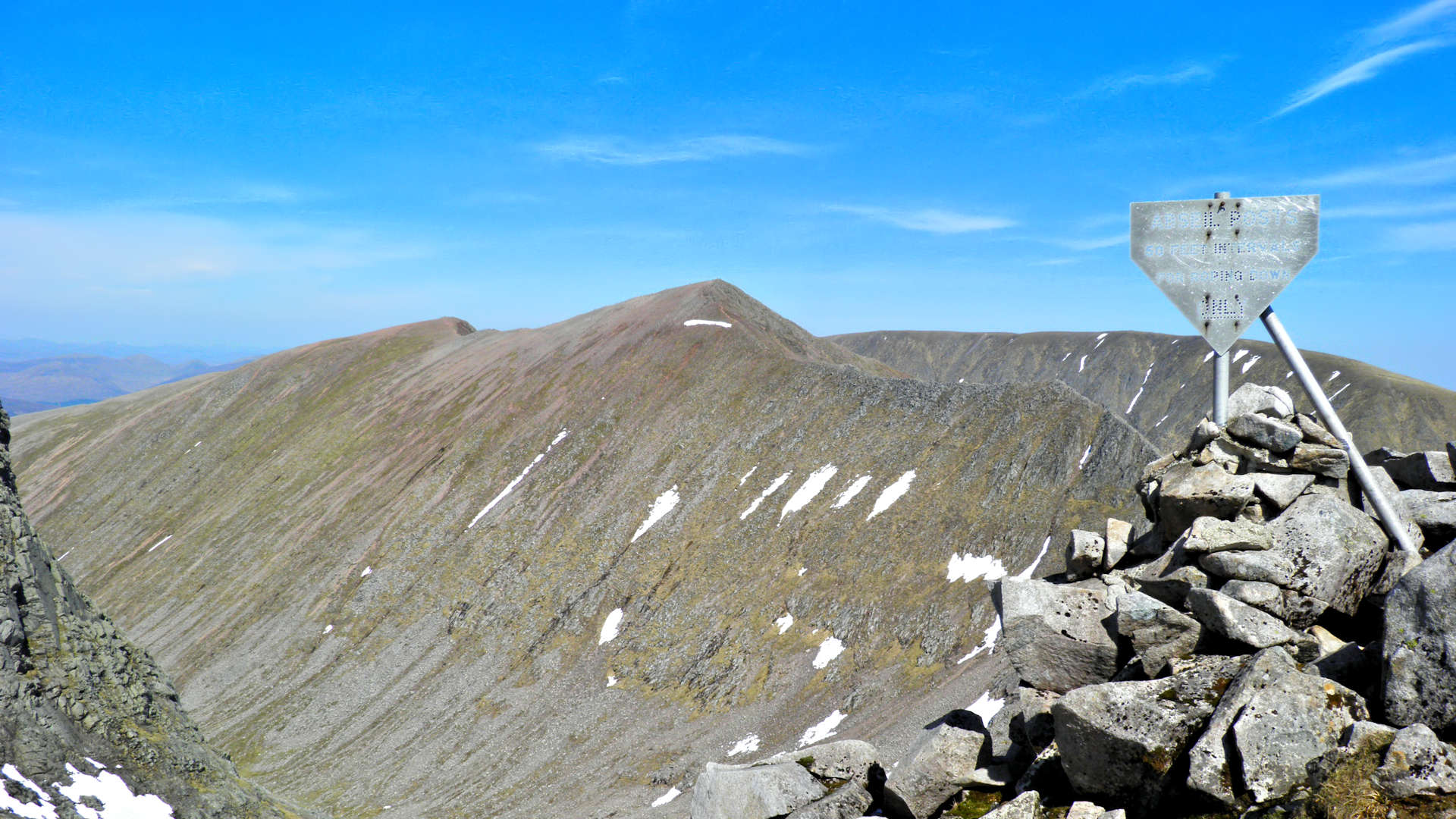 Looking to Carn Mor Dearg from the top of the abseil posts