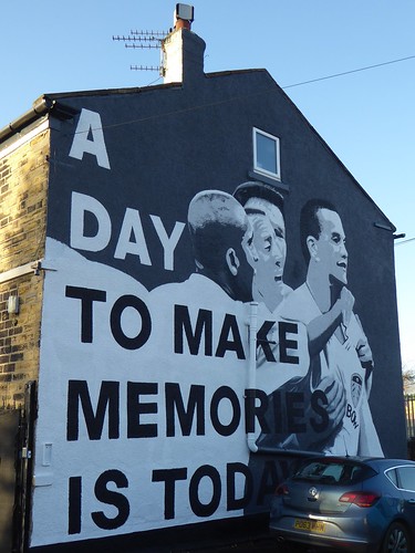 Leeds United San Siro mural in the car park of the Whistlestop pub in Beeston