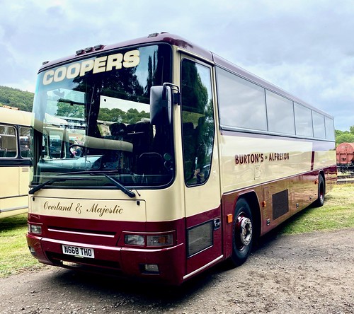 N668 THO ‘Coopers’, Killamarsh, Derbyshire,  Burtons of Alfreton, (Derbyshire). Volvo B10M / Plaxton Premiere 320 on Dennis Basford’s railsroadsrunways.blogspot.co.uk’