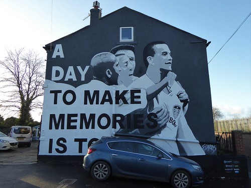Leeds United San Siro mural in the car park of the Whistlestop pub in Beeston