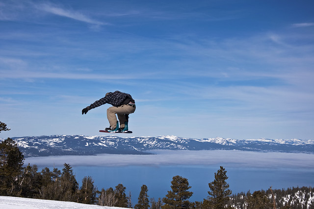 Snowboarder Jumping Lake Tahoe