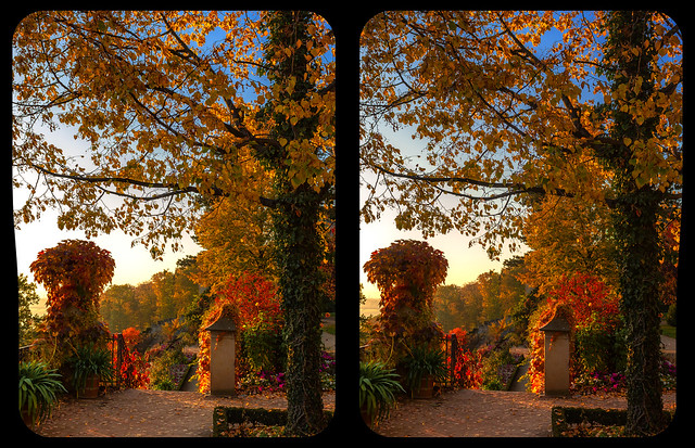 Park Schloss Eckberg 3-D / Kreuzblick / Stereoskopie