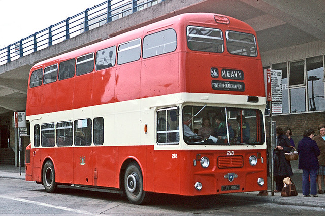 Plymouth Corporation . 218 FJY918E . Bretonside Bus Station , Plymouth , Devon . Monday 16th-May-1977 .