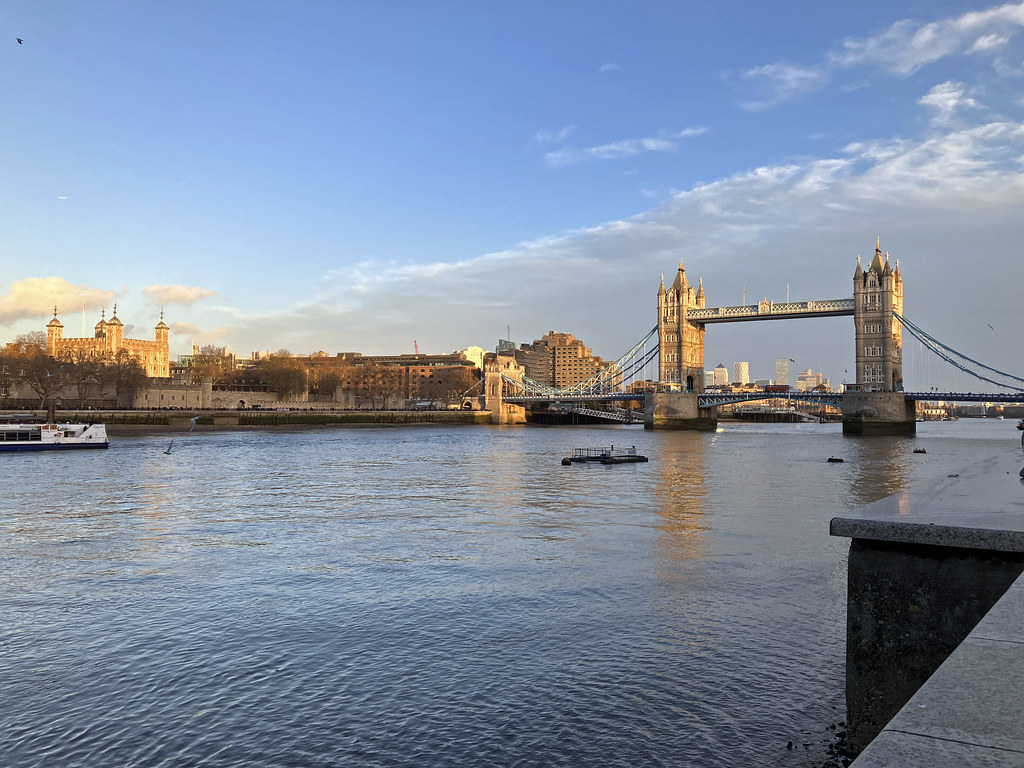 The Tower of London and Tower Bridge, from the South Bank, 20th  December 2022