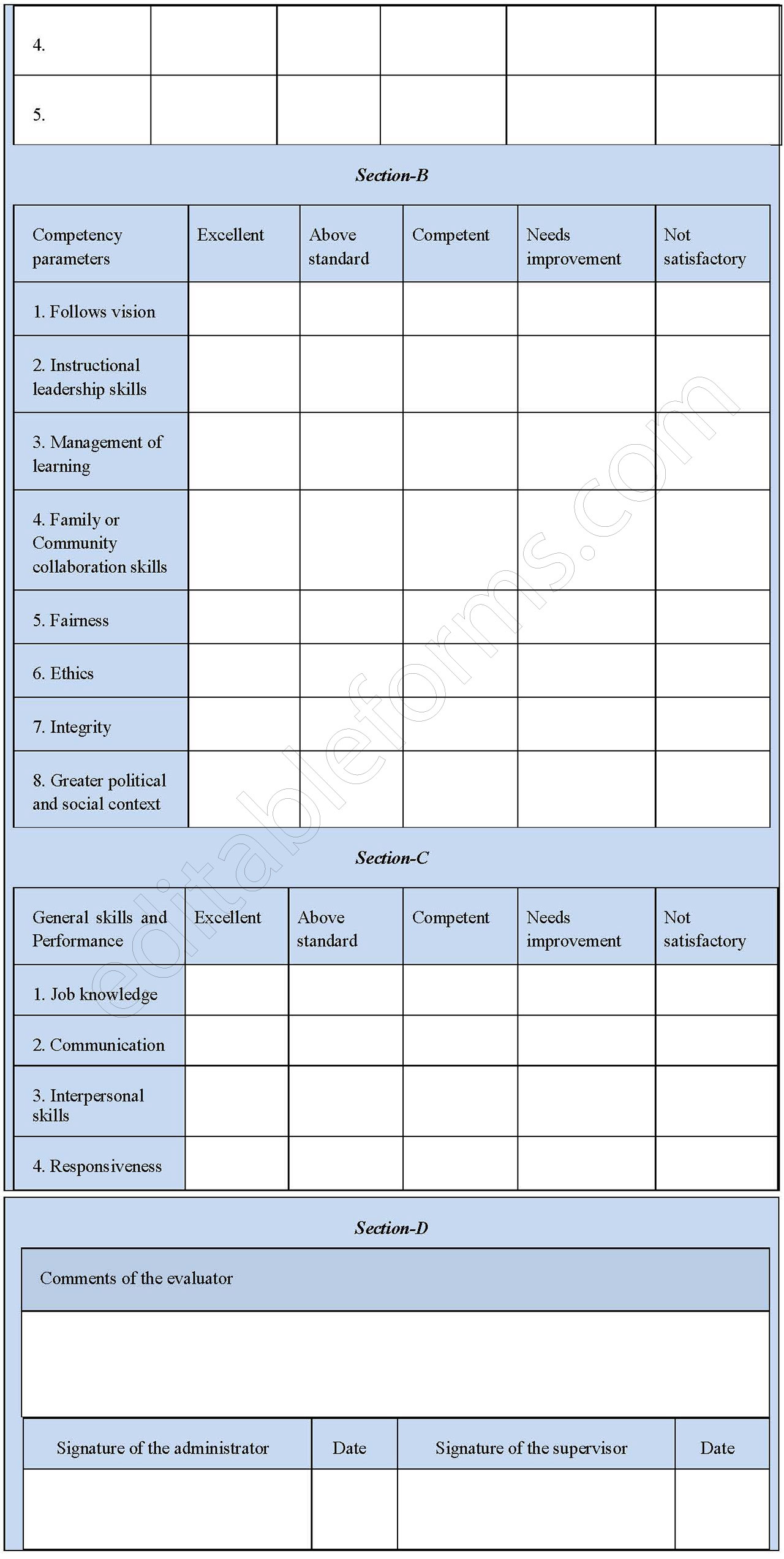 School Administrator Evaluation Form 2