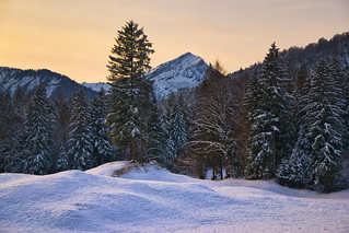 View to Sonntagshorn (1961 m) on a winter evening