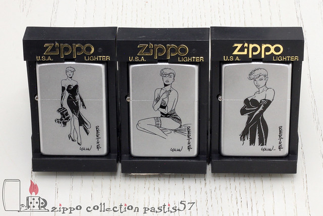 Zippo Pin-Up by Berthet - Yann 2001-02 B-01 Vertical signatures 3 Prototype Reg 205 Classic Satin Chrome