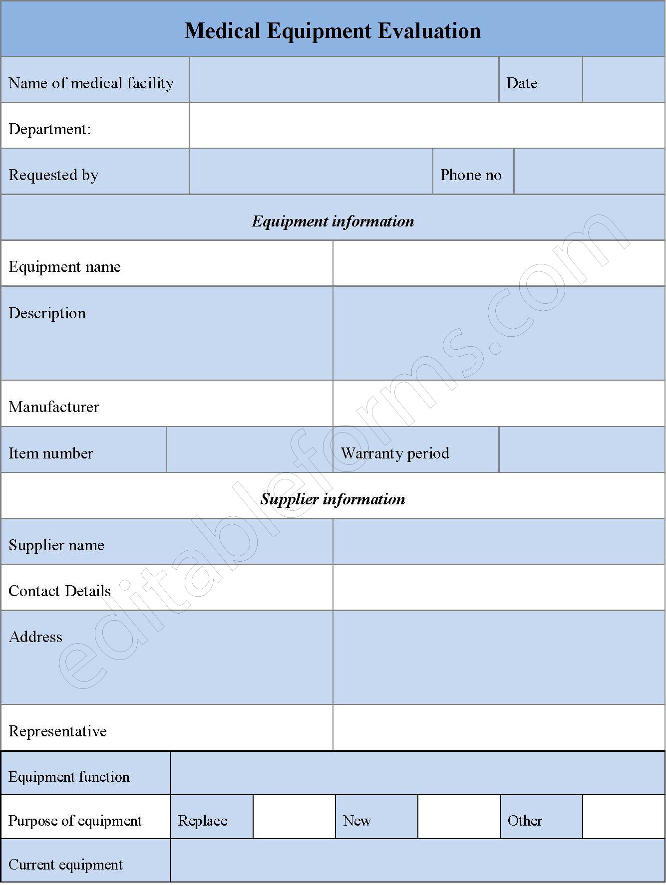 Medical Equipment Evaluation Form