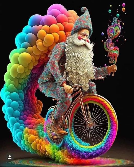 2022 Father Time-Santa Biking Rainbow  Father Christmas