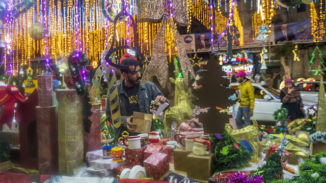 Christmas decorations for sale in Egypt's Cairo