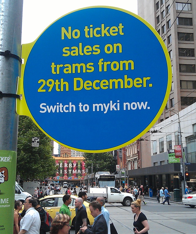 Sign advertising the end of ticket sales on trams from 29th December 2012
