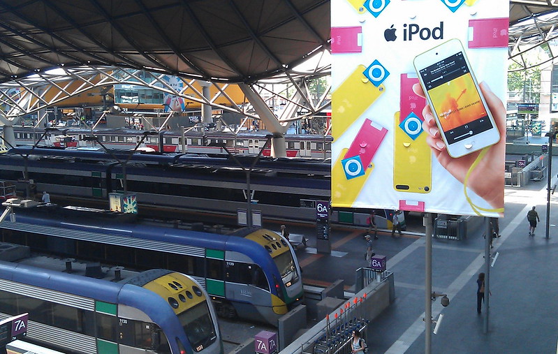 Banners advertising iPods at Southern Cross station (December 2012)