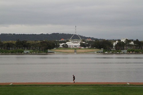 Looking across Lake Burley Griffin towards Parliament House