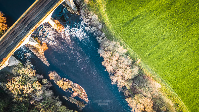 Arthington Viaduct and River Wharfe from above