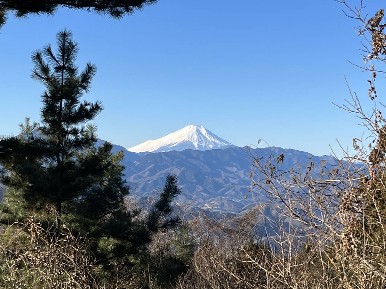 相模湖駅～城山～高尾山 駅から登山　城山山頂からの富士山