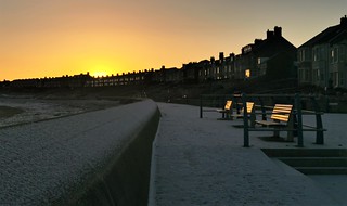 Sunset Sunlight On Promenade Benches - Newbiggin-By-The-Sea