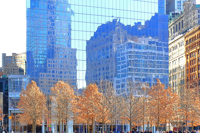IMG_3824_5 - Reflections and trees. New York, Lower Manhattan. New World Trade Center.