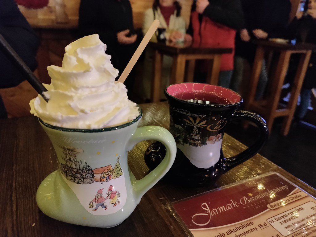 Hot chocolate and mulled wine at Wroclaw Christmas Market