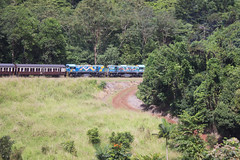 Locomotives hauling train up Kuranda Scenic Railway near Cairns, Queensland