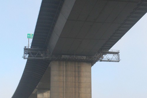 Bridge inspection gantry parked at the western end of the steel span, one of four such gantries on the West Gate Bridge