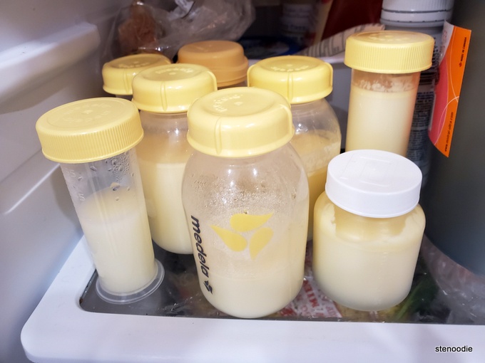 Expressed breastmilk in fridge