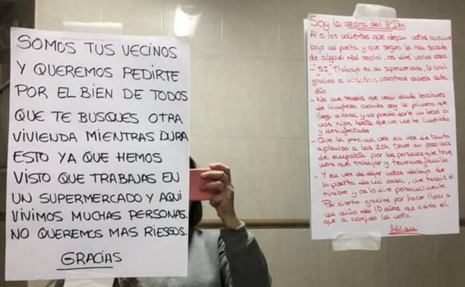 FOTOGRAFÍA. ESPAÑA, MARZO Y ABRIL DE 2020. Mensajes y carteles amenazantes contra los profesionales sanitarios o personas como comerciantes. Ñ Pueblo (4)