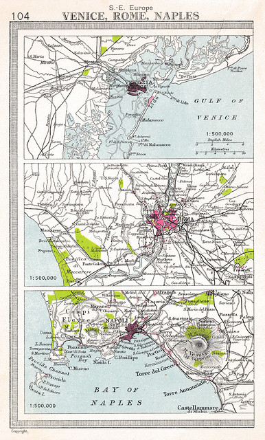 South East Europe, Venice, Rome and Naples, Page 104, World Atlas edited by John Bartholomew, Dent & Sons, 1955.