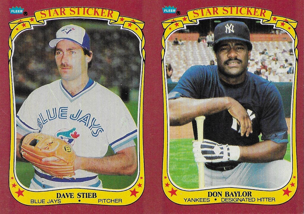 1986 Fleer Star Sticker Panel (Dave Stieb, Don Baylor)